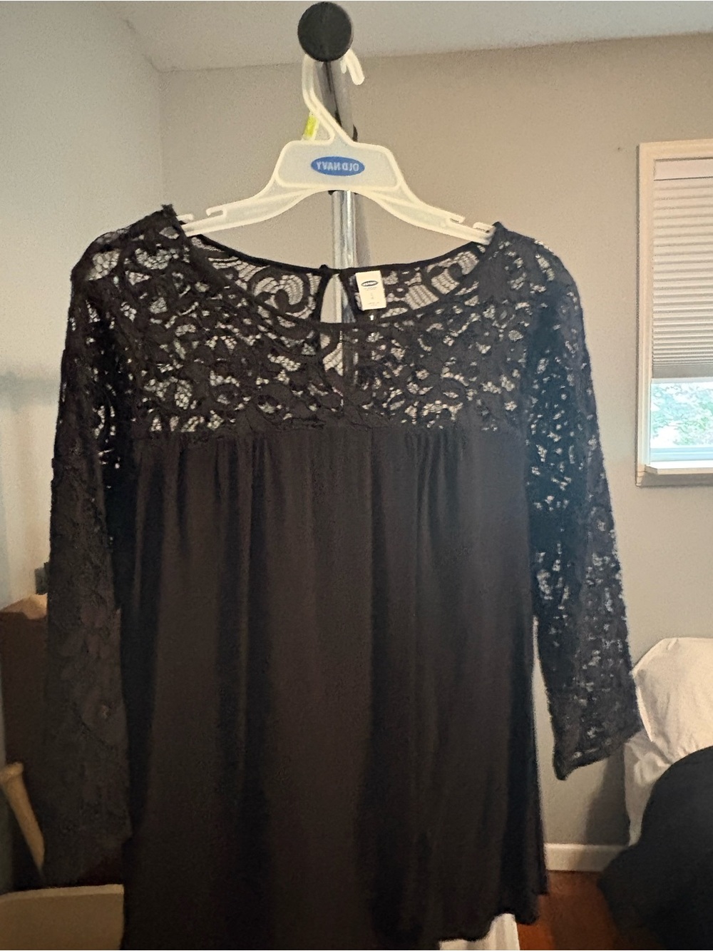Old Navy Black Long Sleeve Lace Yoke Dress